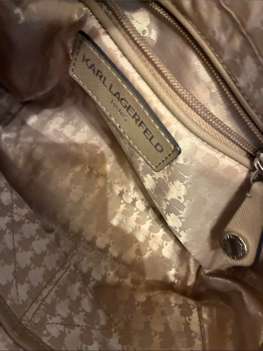 Karl Lagerfeld Taupe Saffiano Leather Satchel with Detachable Strap